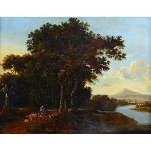 JAN GABRIELSZ. SONJ� : Flusslandschaft mit reitender Hirtin und Vieh (DOBIASCHOFSKY AUKTIONEN AG)