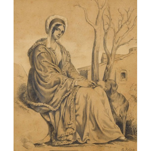 AUR�LE ROBERT : Jeune femme avec un chien (DOBIASCHOFSKY AUKTIONEN AG)