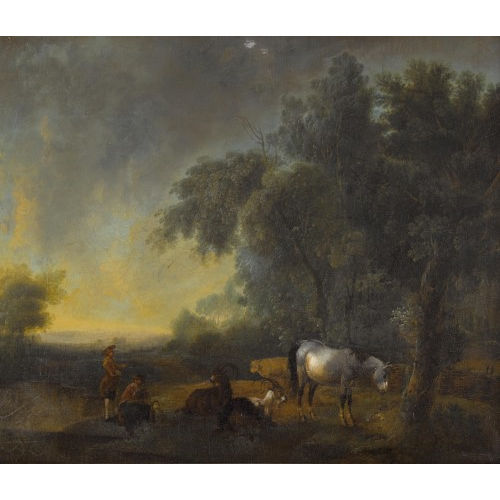 JOHANN JAKOB SCHALCH : Baumlandschaft mit Hirten und Paarhufern (DOBIASCHOFSKY AUKTIONEN AG)
