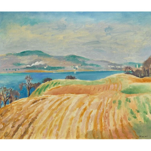 WILHELM GIMMI : 'Paysage du lac de Sempach' (DOBIASCHOFSKY AUKTIONEN AG)