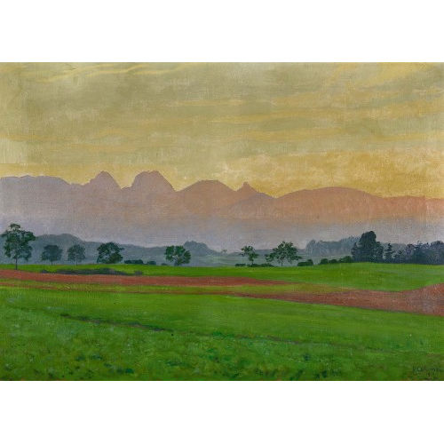 PLINIO COLOMBI : Feldlandschaft mit Gantrisch in der Abendsonne (DOBIASCHOFSKY AUKTIONEN AG)