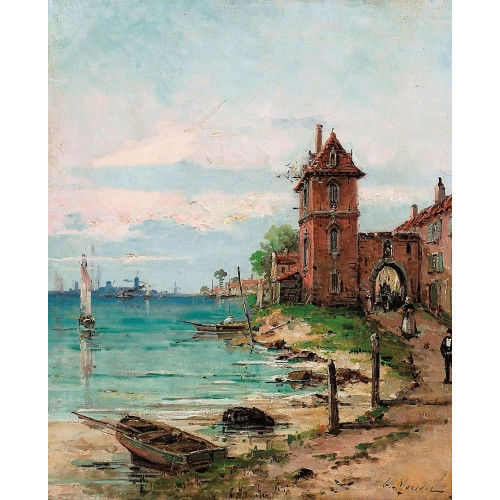 GUSTAVE MASCART : Uferpartie mit Stadttor (DOBIASCHOFSKY AUKTIONEN AG)