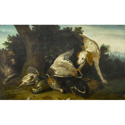 ALEXANDRE-FRANOIS DESPORTES : Jagdstillleben mit Hunden und erlegten Vgeln (DOBIASCHOFSKY AUKTIONEN AG)