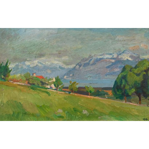 JACQUES �LIE ABRAHAM HERMANJAT : Fr�hlingshafte Seelandschaft (DOBIASCHOFSKY AUKTIONEN AG)