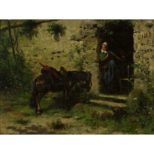 CAMILLO INNOCENTI : Pferd und Dame beim Schenkeneingang (DOBIASCHOFSKY AUKTIONEN AG)