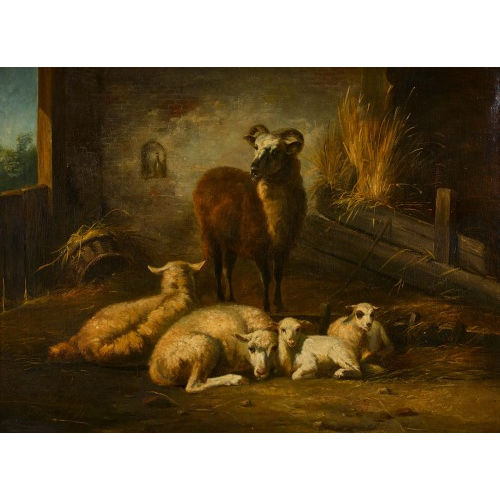 EDOUARD WOUTERMAERTENS : Schafe im Stall (DOBIASCHOFSKY AUKTIONEN AG)