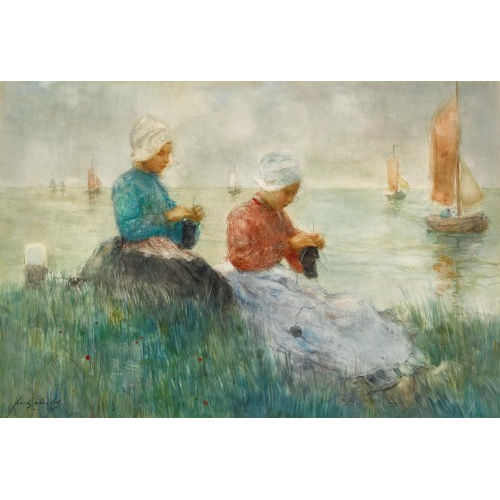 FRANTZ CHARLET : Zwei bretonische M�dchen beim Stricken (DOBIASCHOFSKY AUKTIONEN AG)