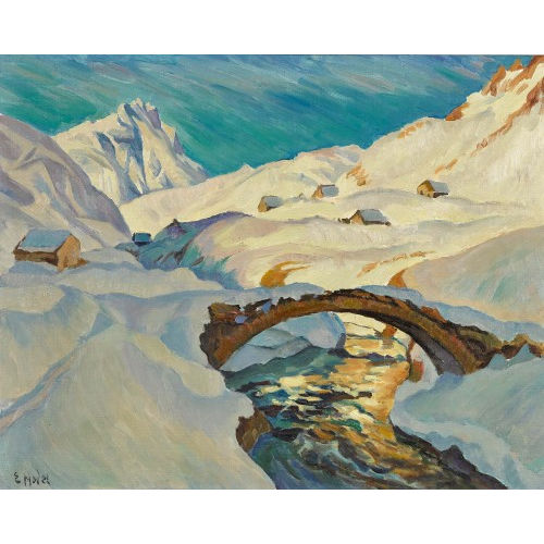 ERNST II HODEL : Winterliche Berglandschaft mit Tendlenbr�cke bei Zumdorf (DOBIASCHOFSKY AUKTIONEN AG)