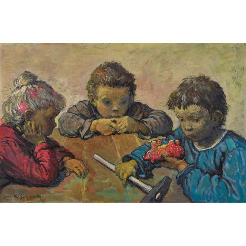 KARL SCHENK : Kinder mit Sparschwein und Hammer (DOBIASCHOFSKY AUKTIONEN AG)