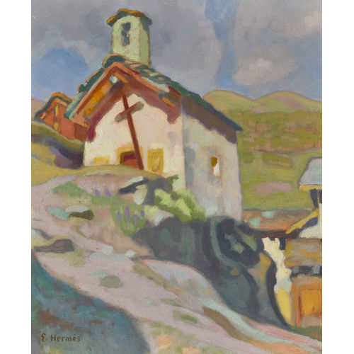 ERICH HERM�S : Sonnige Walliser Bergpartie mit Kapelle (DOBIASCHOFSKY AUKTIONEN AG)