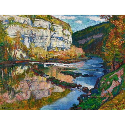 CHARLES L'EPLATTENIER : 'Le Doubs. Barrage du Moulin Calame' (DOBIASCHOFSKY AUKTIONEN AG)
