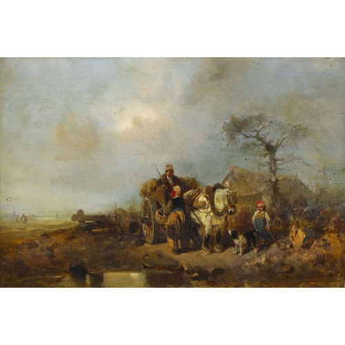 EDUARD HILDEBRANDT : L�ndliche Szene mit Heuwagen (DOBIASCHOFSKY AUKTIONEN AG)