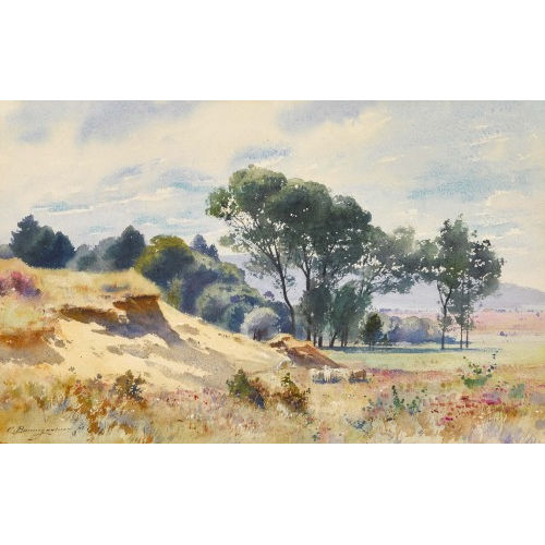 CHRISTIAN BAUMGARTNER : Sommerliche Landschaftspartie mit Schafherde (DOBIASCHOFSKY AUKTIONEN AG)