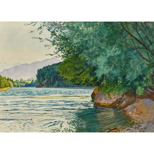 PLINIO COLOMBI : Sommerliche Aarelandschaft (DOBIASCHOFSKY AUKTIONEN AG)