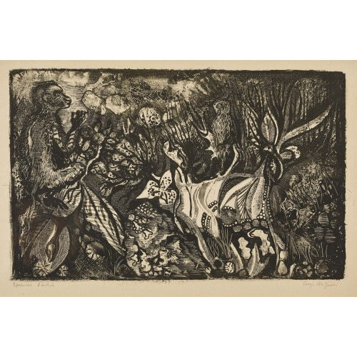 SERGE BRIGNONI : 'Affe und Papagei in phantastischer Landschaft' (DOBIASCHOFSKY AUKTIONEN AG)
