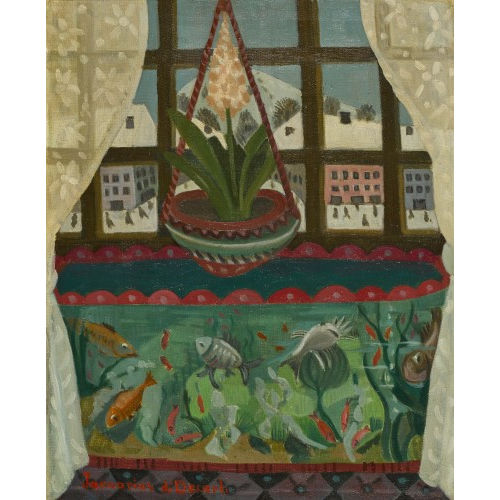 ALBERT JANUARIUS DI D�CARLI : Hyazinthe vor winterlichem Blick aus dem Fenster (DOBIASCHOFSKY AUKTIONEN AG)