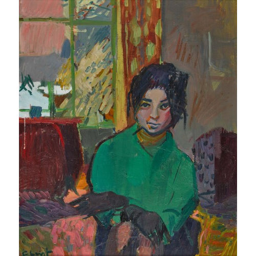 MARTIN ALFRED CHRIST : Interieur mit sitzender junger Frau (DOBIASCHOFSKY AUKTIONEN AG)