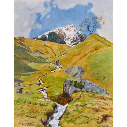 PLINIO COLOMBI : Berglandschaft mit Bach im Vorfr�hling (DOBIASCHOFSKY AUKTIONEN AG)