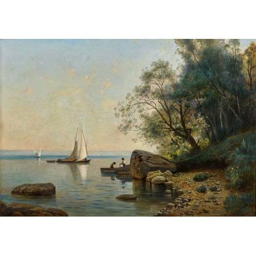 AUGUSTE LOUIS VEILLON : Lac L�man avec voiliers (DOBIASCHOFSKY AUKTIONEN AG)