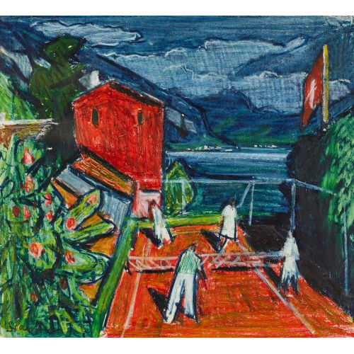 FRED STAUFFER : Tennisspiel vor Berg- und Seekulisse (DOBIASCHOFSKY AUKTIONEN AG)