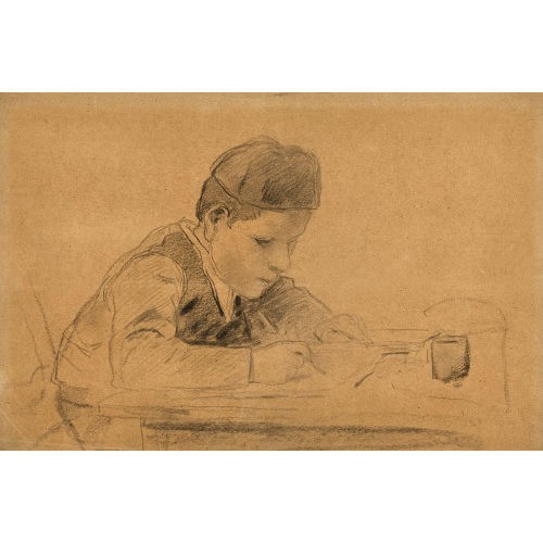 ALBERT ANKER : Lesender Knabe mit M�tze (DOBIASCHOFSKY AUKTIONEN AG)