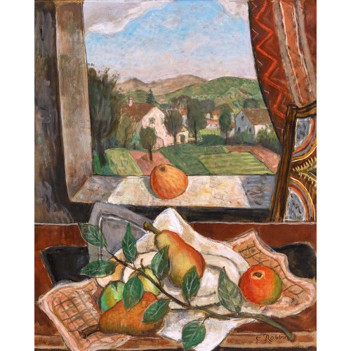 PAUL THOPHILE ROBERT : Obstschale vor offenem Fenster (DOBIASCHOFSKY AUKTIONEN AG)