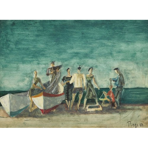HERMANN PIEPER : Fischer und Boote am Strand (DOBIASCHOFSKY AUKTIONEN AG)