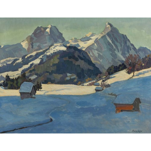 FRANZ GEHRI : Winterliche Berglandschaft mit Gummfluh und R�eblihorn (DOBIASCHOFSKY AUKTIONEN AG)