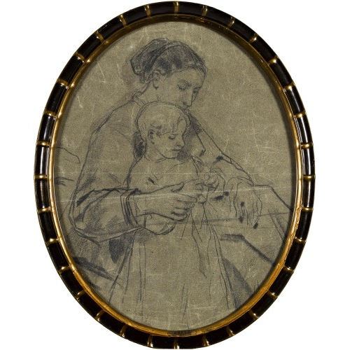 ALBERT ANKER : Mutter mit strickendem Kind (DOBIASCHOFSKY AUKTIONEN AG)