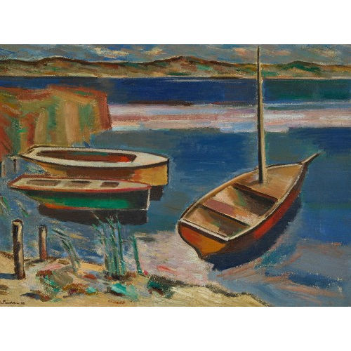 ARNOLD FIECHTER : Boote am Seeufer (DOBIASCHOFSKY AUKTIONEN AG)