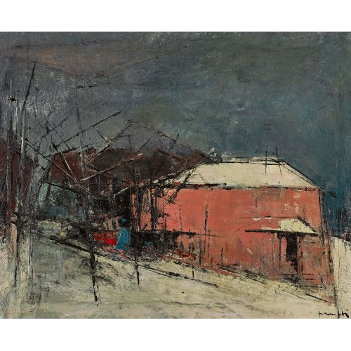 WALTER MAFLI : Winterlandschaft mit rosafarbenem Haus (DOBIASCHOFSKY AUKTIONEN AG)