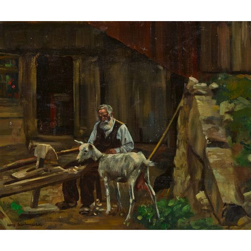 HANS GARTMEIER : Hobelnder Bauer mit Ziege (DOBIASCHOFSKY AUKTIONEN AG)
