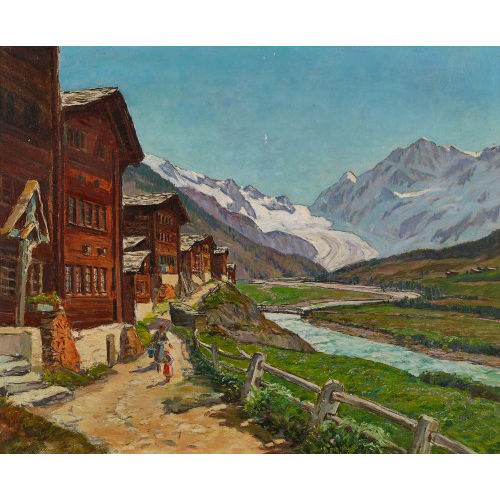 HENRI DOUARD HUGUENIN-VIRCHAUX : Blatten im Ltschental (DOBIASCHOFSKY AUKTIONEN AG)