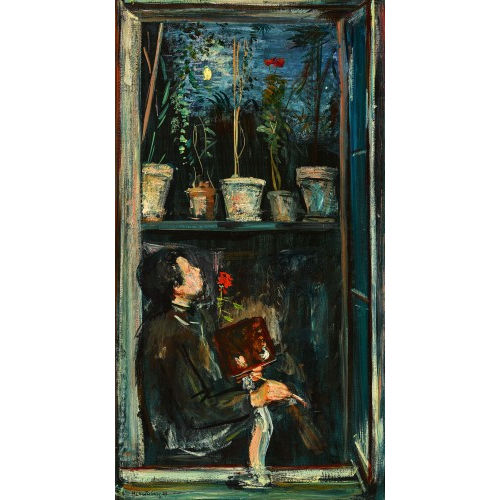 MARTIN LAUTERBURG : Abendliches Selbstbildnis im Fensterausschnitt (DOBIASCHOFSKY AUKTIONEN AG)