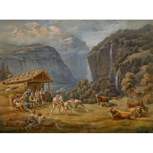 GABRIEL (GEN. LORY FILS) LORY : Les Lutteurs dans la Vall�e de Lauterbrunnen (DOBIASCHOFSKY AUKTIONEN AG)
