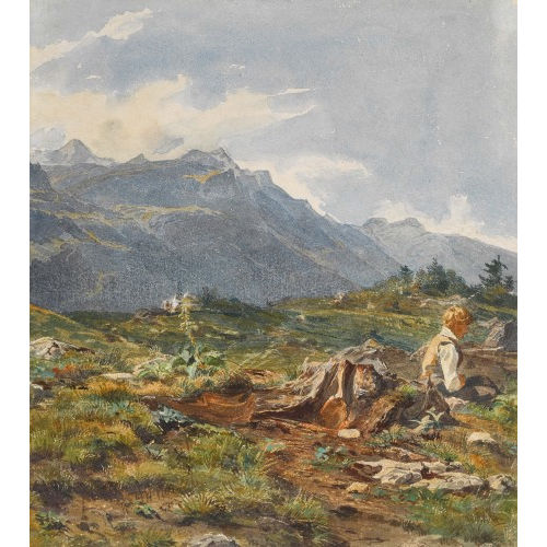 JOHANN FRIEDRICH DIETLER : Berglandschaft mit rastendem J�ngling (DOBIASCHOFSKY AUKTIONEN AG)