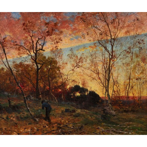 L�ON-GERMAIN PELOUSE : Abendlandschaft am Waldrand mit Holzsammler (DOBIASCHOFSKY AUKTIONEN AG)