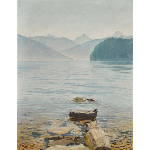 PLINIO COLOMBI : 'Stilles Wasser - Morgend�mmerung mit Schreckhorn' (DOBIASCHOFSKY AUKTIONEN AG)