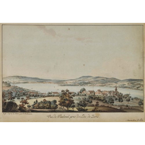 JOHANN JAKOB ASCHMANN : 'Vu� de Thalweil, pr�s du Lac de Zuric' (DOBIASCHOFSKY AUKTIONEN AG)