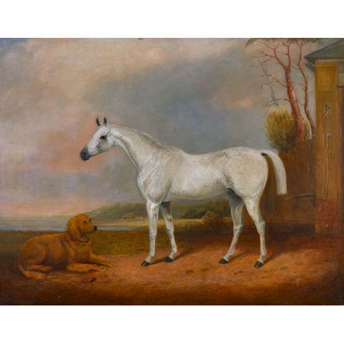 CHARLES BILGER SPALDING : Pferd und Hund in weiter Landschaft (DOBIASCHOFSKY AUKTIONEN AG)
