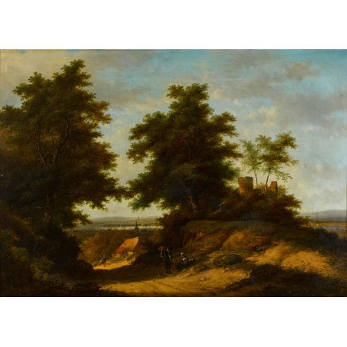 JAN EVERT II MOREL : Sommerliche Wegpartie mit Staffage und Turm (DOBIASCHOFSKY AUKTIONEN AG)