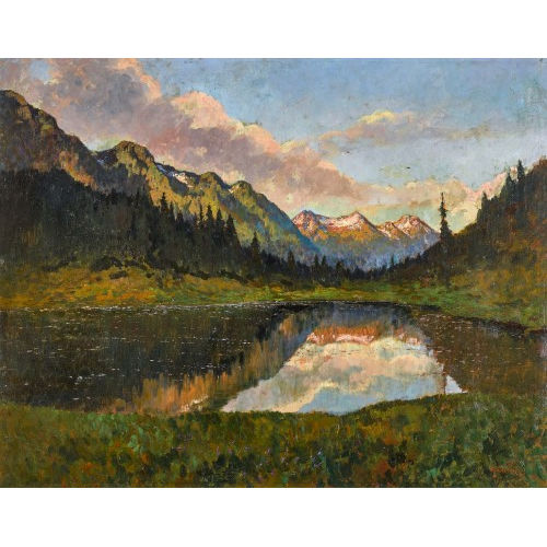 GIOACHIMO GALBUSERA : Tessiner Bergsee im Abendlicht (DOBIASCHOFSKY AUKTIONEN AG)