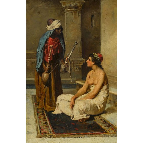 FRANCESCO PELUSO : Orientalische Szene mit entbl�sster Frau (DOBIASCHOFSKY AUKTIONEN AG)
