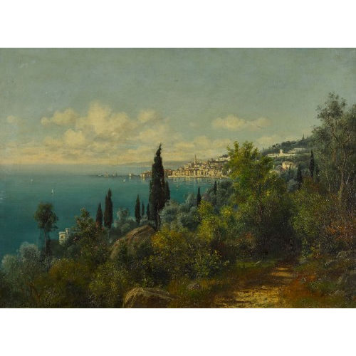 HORST BERNHARD HACKER : Blick auf Menton an der Cte d'Azur (DOBIASCHOFSKY AUKTIONEN AG)