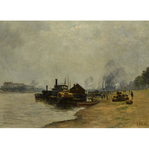 �DOUARD PAIL : Flussufer mit Schiffen und Ladung (DOBIASCHOFSKY AUKTIONEN AG)
