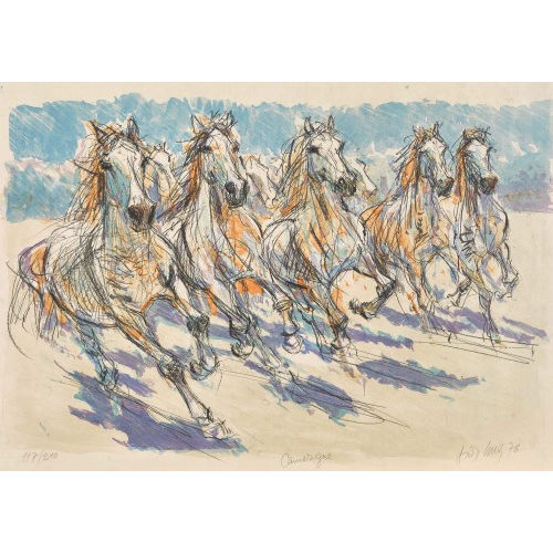 FRITZ HUG : Trabende Pferde in der Camargue (DOBIASCHOFSKY AUKTIONEN AG)