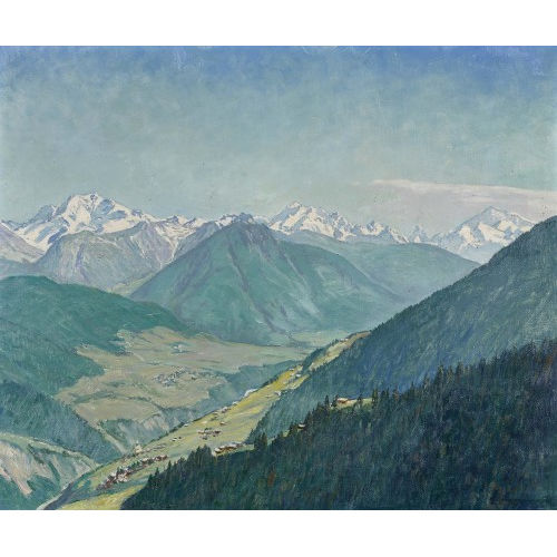 HENRI �DOUARD HUGUENIN-VIRCHAUX : Blick auf Walliser Berge (DOBIASCHOFSKY AUKTIONEN AG)