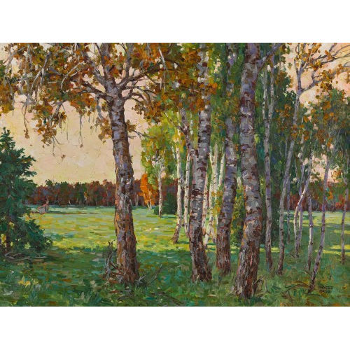 ARNOLD BAUR : Sonnige Landschaft mit Birkengruppe (DOBIASCHOFSKY AUKTIONEN AG)