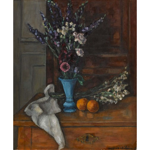 MARIE-H�L�NE CL�MENT : Stillleben mit Blumen in blauer Vase (DOBIASCHOFSKY AUKTIONEN AG)