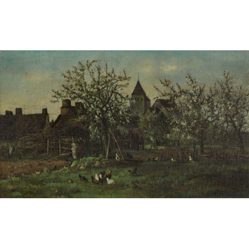 AUGUSTE DURST : L�ndliche Gartenpartie mit H�hnern (DOBIASCHOFSKY AUKTIONEN AG)